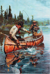 [2 fishermen in canoe]